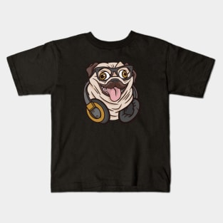 Hipster Pug with Headphones and Glasses Kids T-Shirt